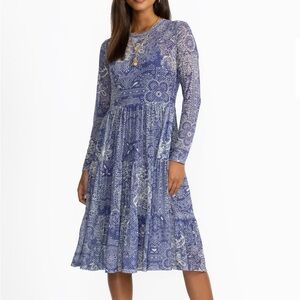 Johnny‎ Was Jade • Long Sleeve Mesh Tiered Dress in Denim Print